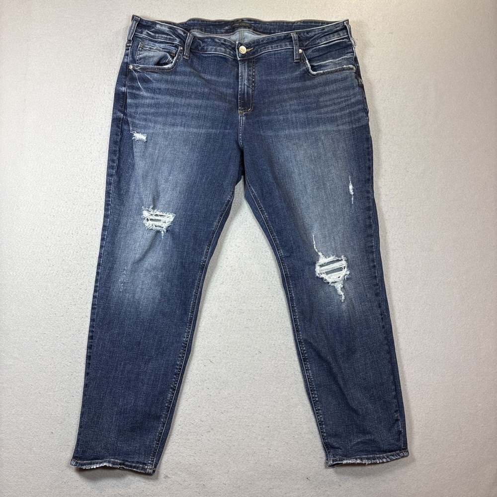 Silver Jeans Co Boyfriend Jeans Women 22  44X 29 Blue Denim Mid Rise Distressed